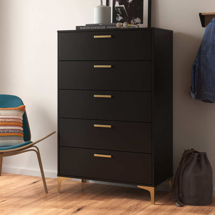 Willa Arlo Interiors Ealing Black and Gold 5-Drawer Rectangular Chest &  Reviews | Wayfair